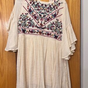 Umgee Cream Dress with Multicolor Embroidery